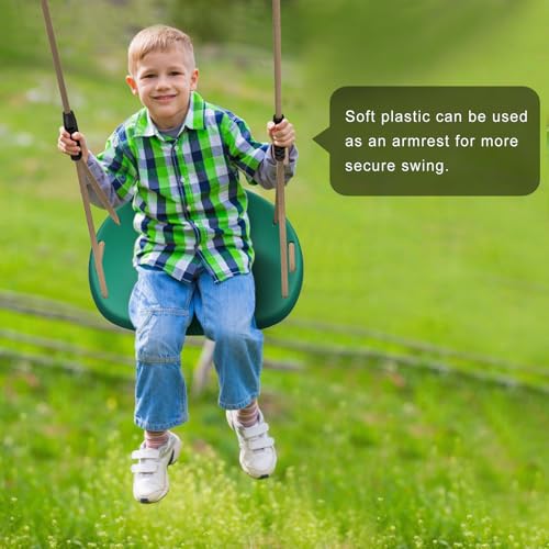 Image of SELEWARE Heavy Duty Swing Seat for Adults Kids Tree Swing with Weather Proof Ropes Swing Set Accessories for Backyard Patio Garden Playground, Height Adjustable Green