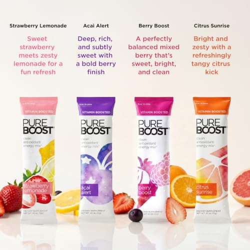 Image of Pureboost Sugar Free Clean Energy & Immune Support Drink Mix Variety Pack, Combo Pack 10 Count, Refreshing Energy Booster with B12 Vitamins, Electrolytes, Antioxidants, Superfoods and No Sucralose