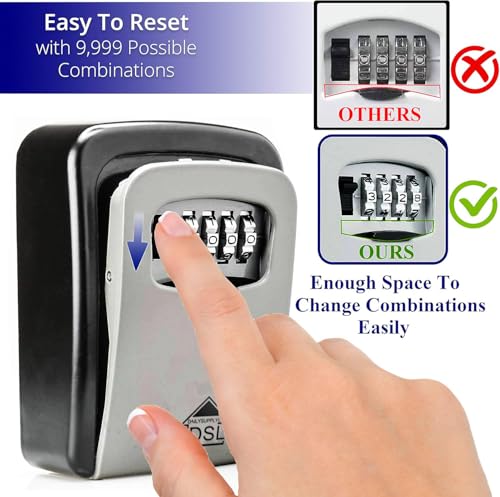 DSL Key Safe Wall Mounted, Waterproof Outdoor 4 digit Combination Key Box, Security Lockbox for Home Garage Office Industries Vehicles Holidays - 5
