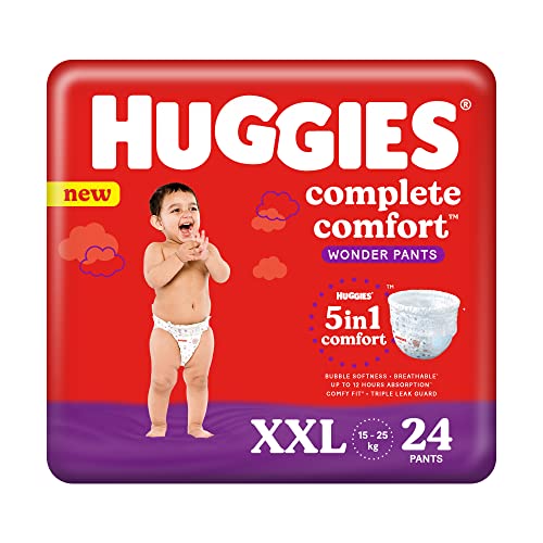 Image of Huggies Complete Comfort Wonder Pants - Double Extra Large (XXL) (24 count) & Mamaearth Easy Tummy Roll On Oil for Colic & Gas Relief with Hing & Fennel Oil - 40ml (For external use)