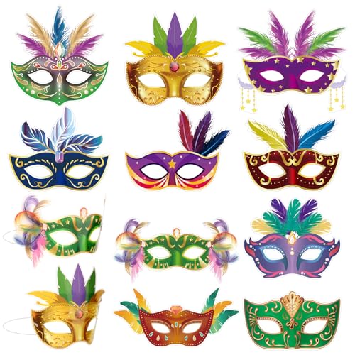 Atiloy 20 Pack Mardi Gras Masks Bulk Paper Carnival Mask for Men Women Carnival Music Costume Party Supplies