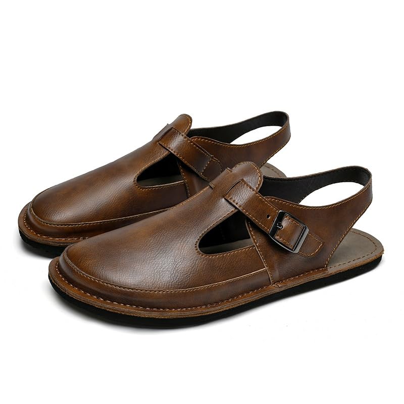Men's outdoor sandals, adjustable strap sandals, leather, summer casual outdoor indoor slides