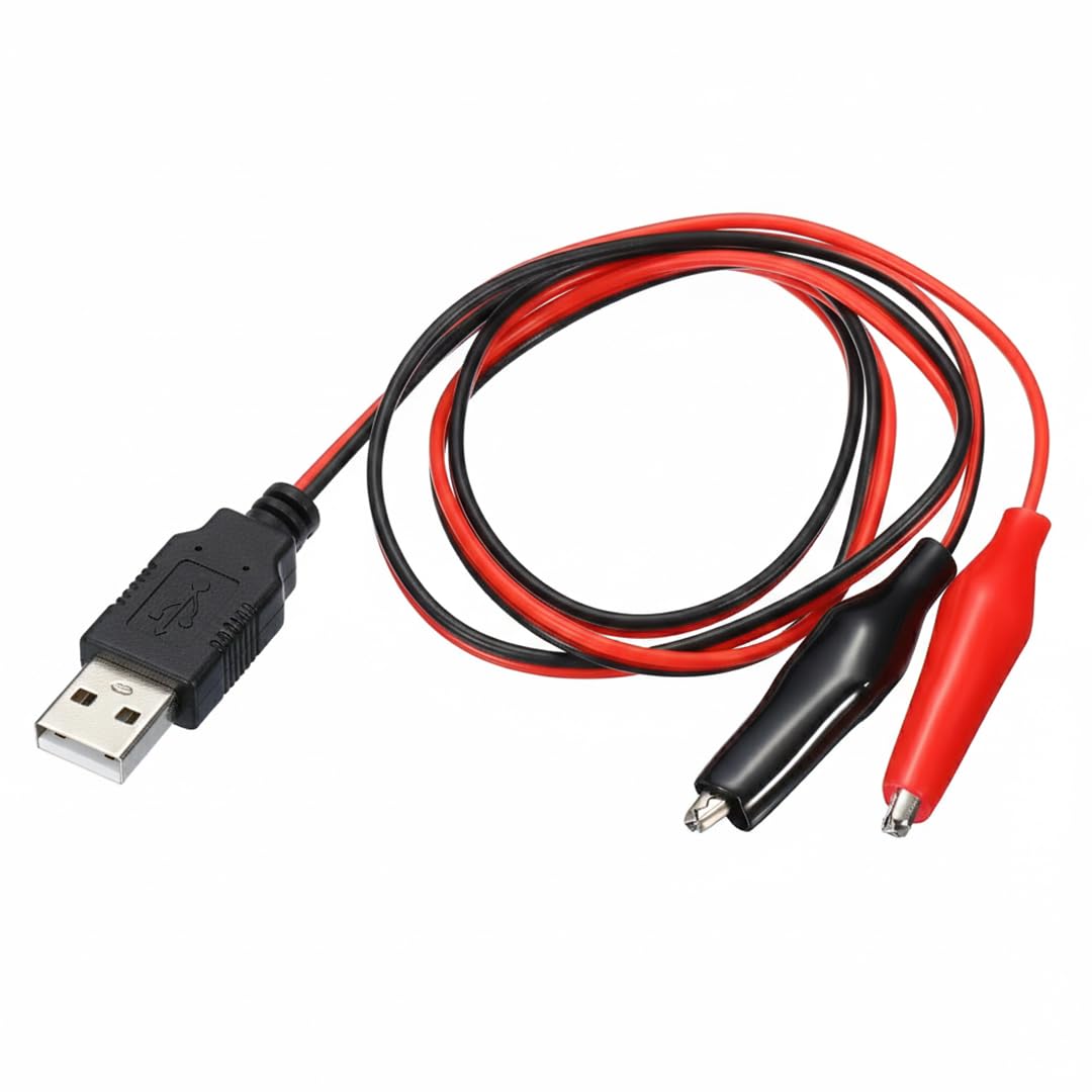 USB Erkek - Küçük Krokodil Uçlu 5V 2A Test Kablosu 60 cm