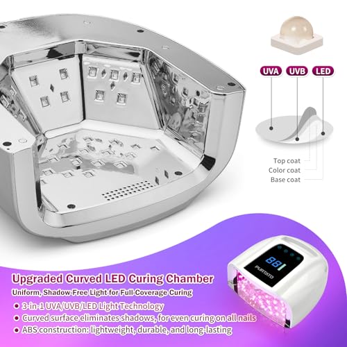 Image of PURTATO Professional Rechargeable 96W UV LED Portable Cordless UV Light for Nail Lamp Machine with Removable Stainless Steel Bottom,4 Timer Setting and Smart Sensor Nail Dryer (White)