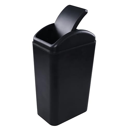 Cubo de basura negro con columpio, delgado para espacios estrechos, 14 litros, F