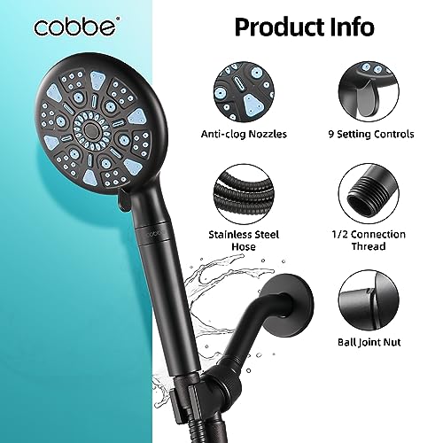 Cobbe Filtered Shower Head With Handheld, High Pressure 9-Mode Shower Head Filters, 20 Stage Water Softener Filters Beads For Hard Water thumb #6