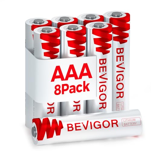 BEVIGOR Piles AAA Lithium 8 Pièces, 1.5V Haute Capacité Piles AAA, Non Rechargeables, Adaptées Aux Lampes Torches, Jouets Et Autres Types D'Équipements...