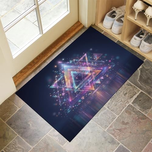 Tapis d'entrée intérieur 40x60 cm violet foncé à motif triangle géométrique abstrait - 2