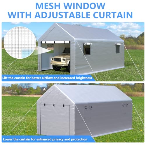 Image of Jocoevol Carport 10x20 FT Enclosed Carport with Roll-up Windows, Portable Garage with Removable Sidewalls & Doors, Car Canopy Tent with Sandbags All-Season Tarp for Car Motorcycle Boat Truck