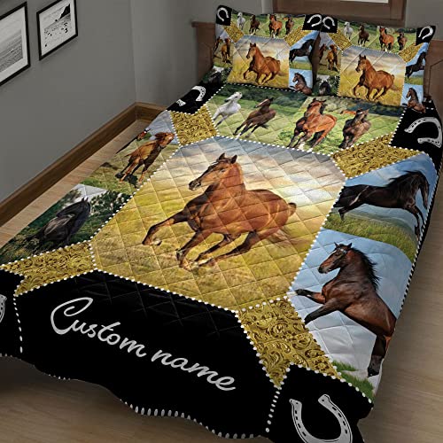 Ohaprints Custom Horse Farm Animal Farmer Farmhouse Idea Personalized Name Quilt Blanket & Pillowcases, Quilts Bedding Set & Pillow Cover, King Queen Double Twin Throw Full Size Bedspread Bed Sets #TOP4