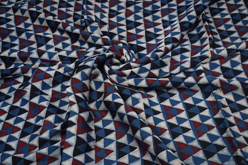 Image of Ethnics of Kutch Womens's Ajrakh Modal Silk Natural Dye Hand Block Print Unstitched Kurta Fabric