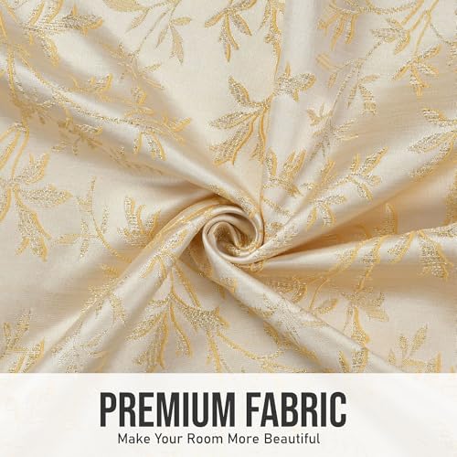 Image of FRESH FROM LOOM Light Blocking 80% Room Darkening Curtain 7 Feet Long Door & Window with Floral Design | Eyelet Rings | Fade Resistant | Premium Luxury Quality Parda (7feet, Golden, 1pc only)