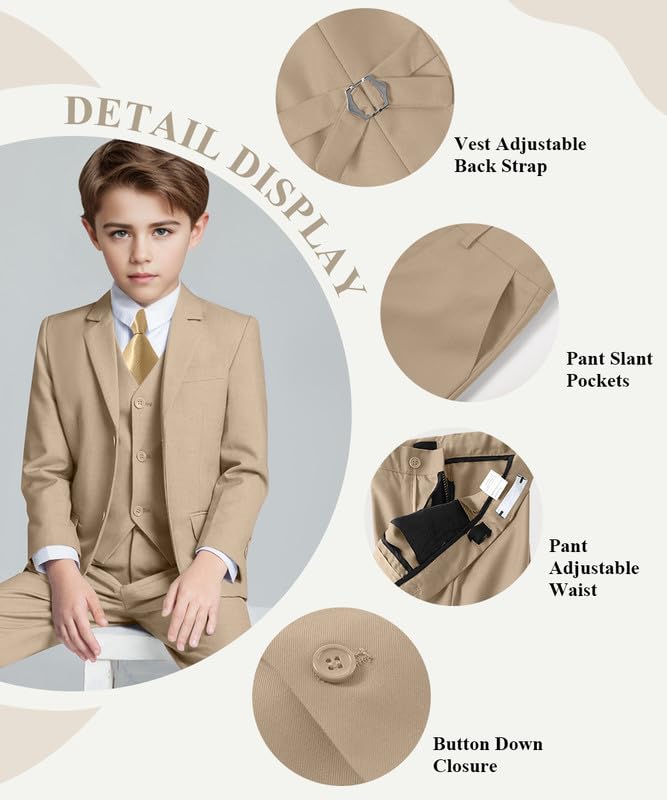 Image of Visaccy Boys Formal Suit Slim Fit Tuxedo Suits for Kids Ring Bearer Outfit