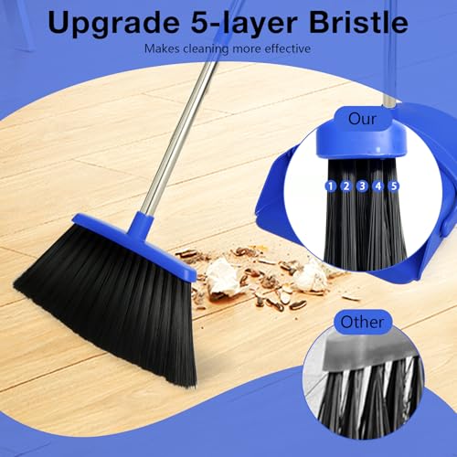 Image of Broom and Dustpan Set, Long Handle Lightweight Dustpans with Broom Combo for Home, Indoor&Outdoor Sweeping for Home Room Kitchen Office Lobby (Dark Blue)