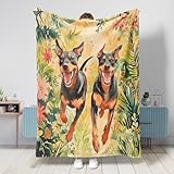 Manta de perro Doberman de primavera de 60 x 80 pulgadas, lindas flores florales, manta de franela suave y acogedora para sofá, cama, playa, viajes, decoración de sofá para el hogar de mascotas