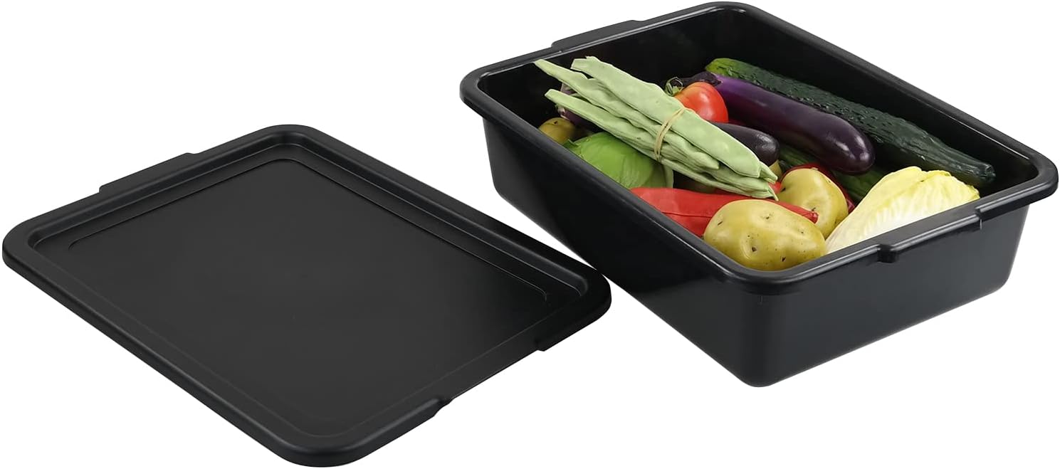 Xyskin Storage Utility Bus Tote with Lid, Restaurant Commercial Bus Box, 3 Packs