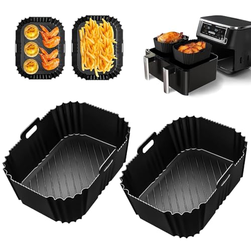 2 Stück Heißluftfritteuse Zubehör für Ninja Dual Zone AF300EU AF400EU Silikon Einsätze und Anderen Dual Zone Fritteuse, Wiederverwendbare Airfryer Silikonform 21x16,5 cm