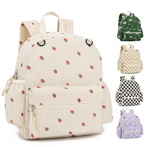 Image of Corduroy Toddler Backpack for Boys & Girls, Kids Backpacks | Small Kids Bookbag for School, 2-4 Preschool Kindergarten Backpack, Toddler Daycare Backpack - Strawberry
