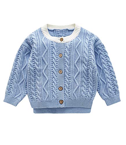 Baby Kids Sweater Cardigan Jacket Splicing Crewneck Short Knit Sweaters Children Baby Janie Girls' Stitch Sweater Knitting Cardigan Little Girls Boys Coat Soft Cotton (Blue, 100)