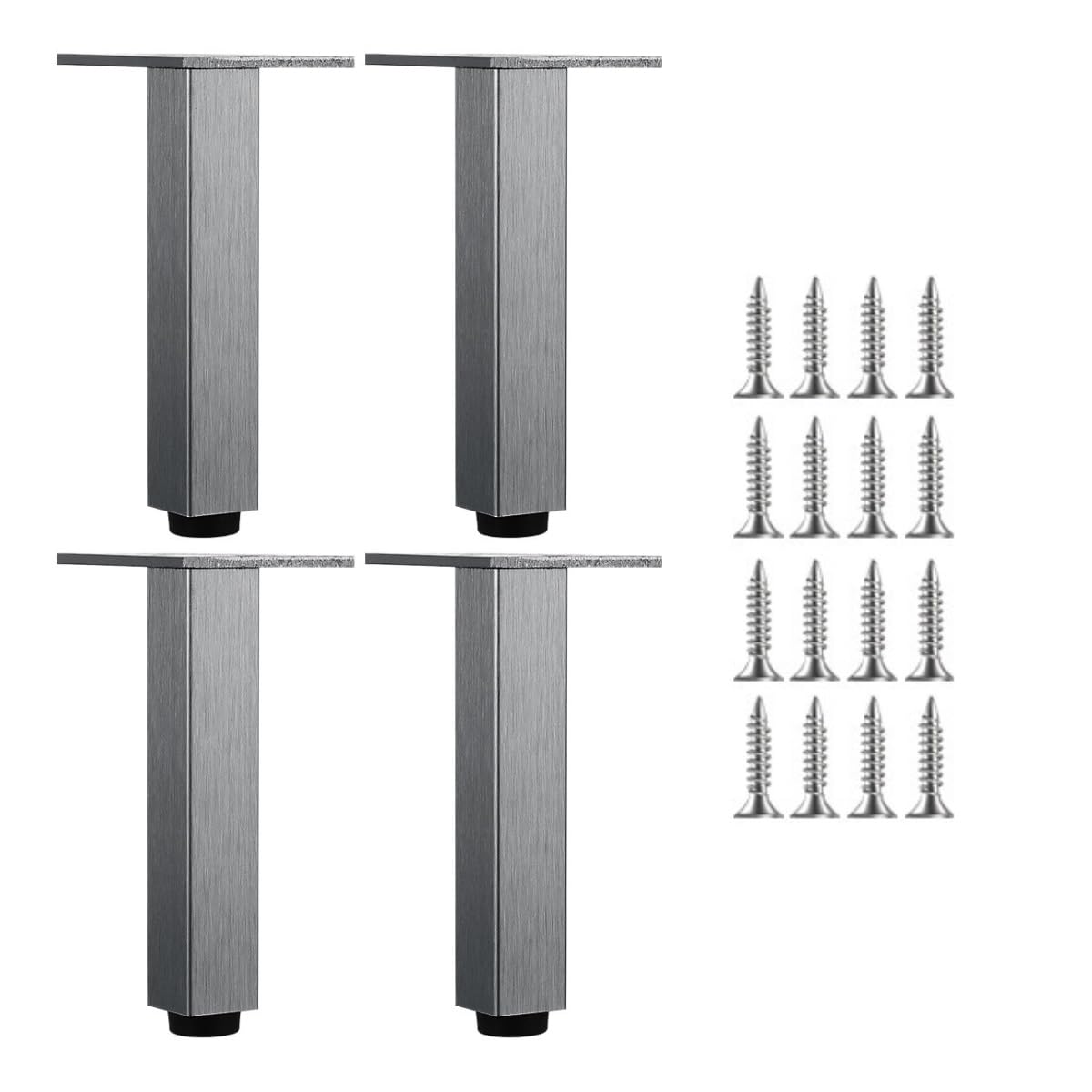 Zestaw 4 regulowanych 35 cm szare aluminiowe nogi do szafek - metalowe nóżki meblowe do projektów DIY, idealne do łóżek, sof, komód, krzeseł i stolików kawowych (wysokość: 6 cm do 35 cm)