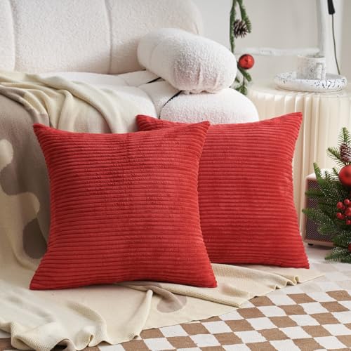 Demetex 26x26 Pillow Covers Red Decorative Throw Pillows Soft Large Corduroy Euro Pillow Shams for Party Anniversary Wedding, Set of 2, 26 x 26 inch, Red