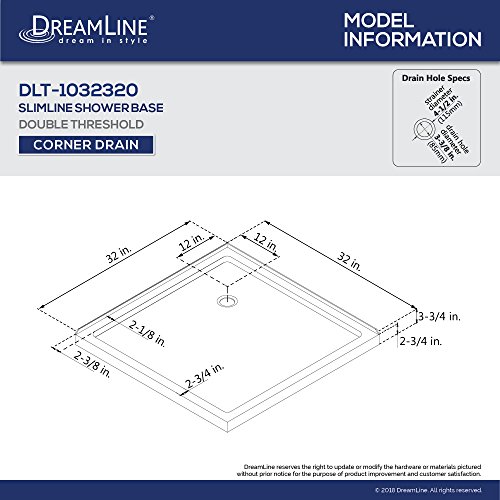 Dreamline Slimline 32 In. D X 32 In. W X 2 3/4 In. H Corner Drain Double Threshold Shower Base In White, Dlt-1032320 #TOP8