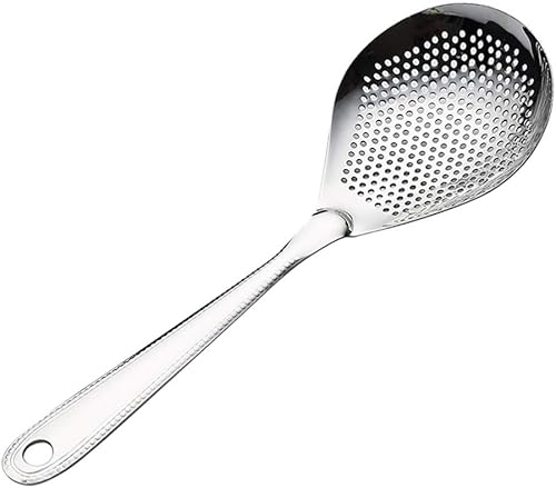 Hemoton Cuchara ranurada de acero inoxidable, colador de acero inoxidable, cuchara coladora de acero inoxidable con mango para aceite de sopa de
