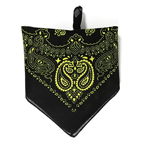 The Tie Co™ Mens/Womens Fun Novelty Printed Neck Face Scarf Bandanna 55 x 55cm (Flags, Tie Dye, Pride, Carer, Weed etc) (4 - Black w/Yellow Paisley) Cover