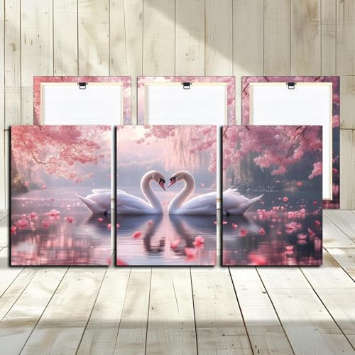 Toile art mural cygnes romantiques pour créer un salon zen et fleuri