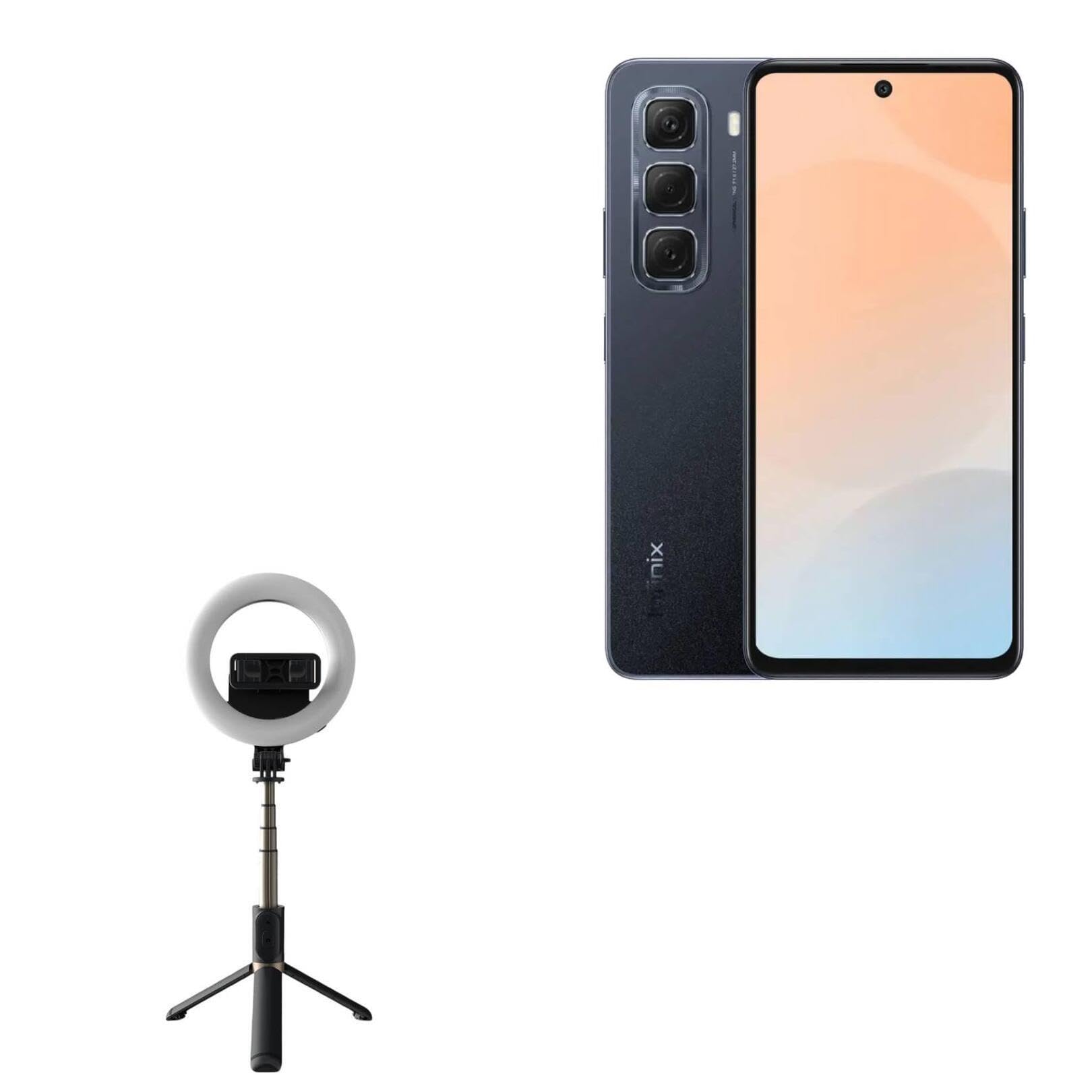 BoxWave Stand and Mount Compatible with Infinix Hot 50 4G - RingLight SelfiePod, Selfie Stick Extendable Arm with Ring Light - Jet Black
