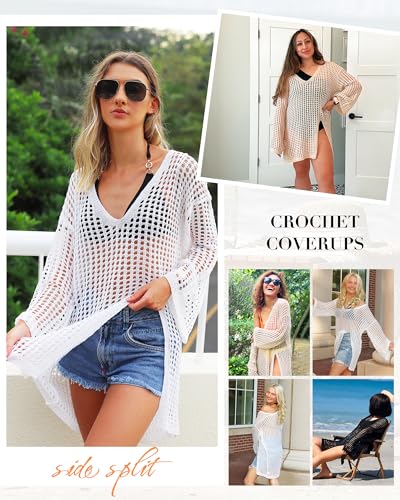 SOCIALA Swimsuit Cover Up for Women Crochet Tops Side Split Swim Bikini Bathing Suit Beach Coverups Loose Fit Swimwear Dress4
