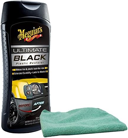 Meguiar's Ultimate Black Plastic Restorer (12 oz) Bundle with Microfiber Cloth (2 Items)