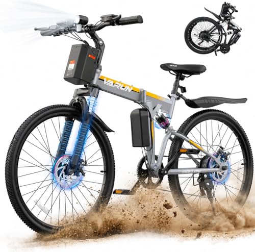 VARUN Electric Bike for Adults - Peak 750W Motor Folding Ebikes Foldable Electric Bike with 48V Removable Battery Up to 20+MPH 50 Miles Dual Disc Brake & Dual Hydraulic Suspension
