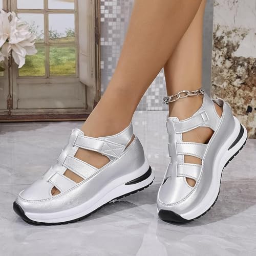 Women'S Plus Size Hollow Out Casual Sandals,Closed Toe Platform Height Boosting Sandal,Summer Sandals with Arch Support4