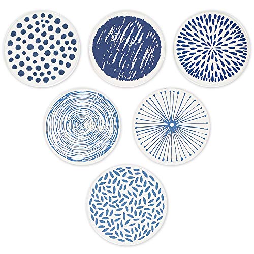 Exclusive AD Set of 6 Coasters for Drinks Absorbing Round Ceramic Stone Coaster with Cork Base,Tabletop Protection Mat for Mugs and Cups,Office,Kitchen (Ceramic Doris)