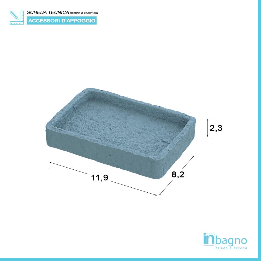 Inbagno Accessori Bagno in Set Completo 3 Pezzi Effetto Pietra Turchese Cobalto, Kit Accessori appoggio, Include Dispenser, portaspazzolini e portasapone in Resina (Set 3)