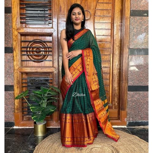 Image of Narayanpet Pure Cotton Avani Border Saree for Women with Running Blouse | Tassels | Traditional Woven Solid Design | Handloom Weave