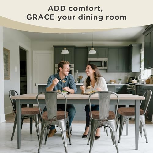 Image of AddGrace Set of 4 Chair Cushions for Metal Dining Chairs 14x14 Brown | Non Slip,Washable Removable Cover with Ties, Textured, for Kitchen Dining Room Indoor, Hard Wooden Chairs, Family Gathering