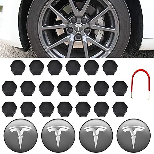 SANNITOU 4 Stück Radkappen Aufkleber Für Tesla Model Y/3 - Schwarze Nabenkappen Abzeichen Sticker