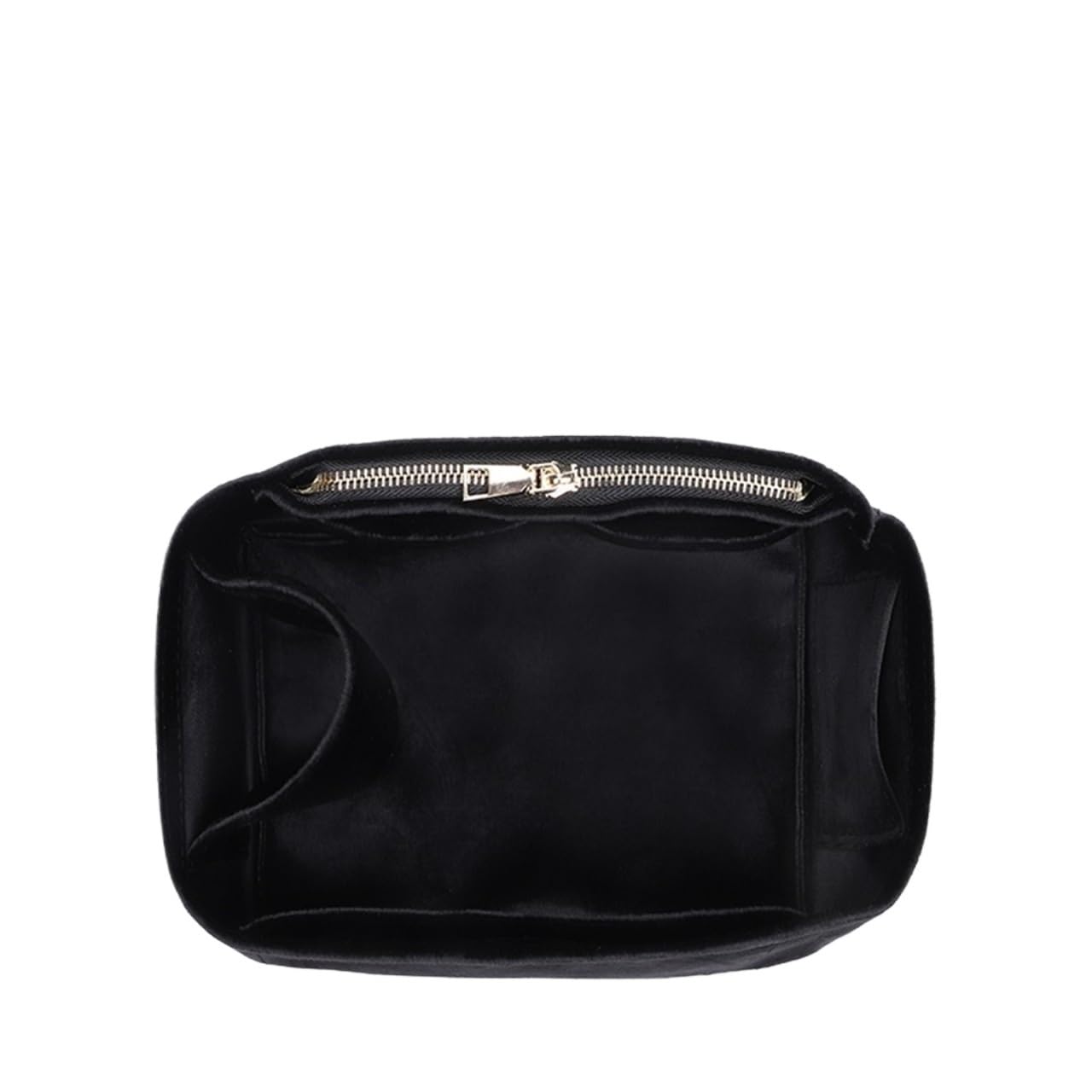 NJIEzhao Felt Handbag Insert Bag Organiser For Small Tote Suede Makeup Organizer Insert(Suede black side zip)