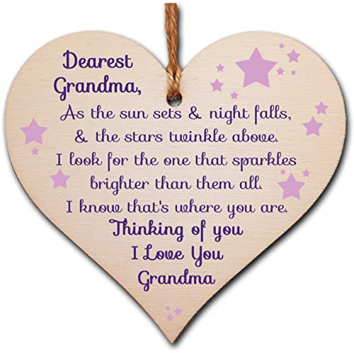 Handmade Wooden Hanging Heart Plaque Gift to remember Grandma Loving Thoughtful Remembrance Keepsake