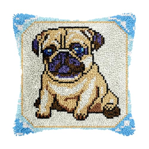 Image of bositigo Dog Latch Hook Pillow Kit for Adults & Kids, DIY Pre-Printed Canvas Craft, 17x74 Inch Decorative Cover for Sofa Cushions, Bedroom Decor (Dog Pattern 58)