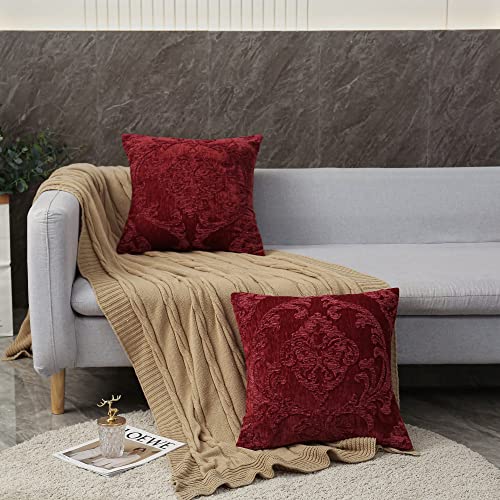 Hpuk Embroidered Boho Throw Pillow Covers 18X18 Inch, Set Of 2 Emroidery Accent Couch Pillows For Living Room, Bedroom, Sofa, Chair, Wine #TOP2