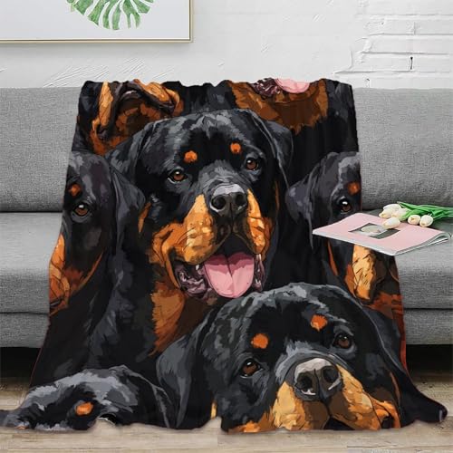 Couverture polaire Rottweiler 3D microfibre moelleuse 150x200 cm