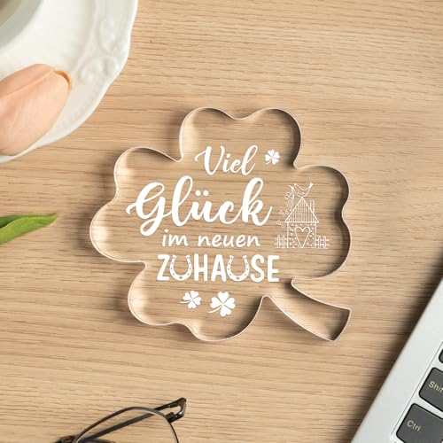 Encoink Einzugsgeschenke Wohnung und Haus, Einweihungsgeschenk Haus & Wohnung – Glücksklee Acryl Deko, Geschenk zum Einzug, Richtfest Geschenk für Frauen Männer Kollegen Nachbarn
