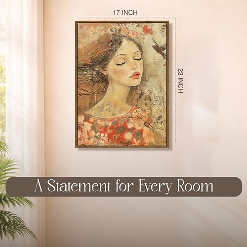 Image of Abstract Dreamy Woman Framed Canvas Painting For Living Room | Floral Feminine Portrait Wall Art For Livingroom Wall Decor, Home Decor, Bedroom, Hallway's, Office, Hotel - 43x58 cm