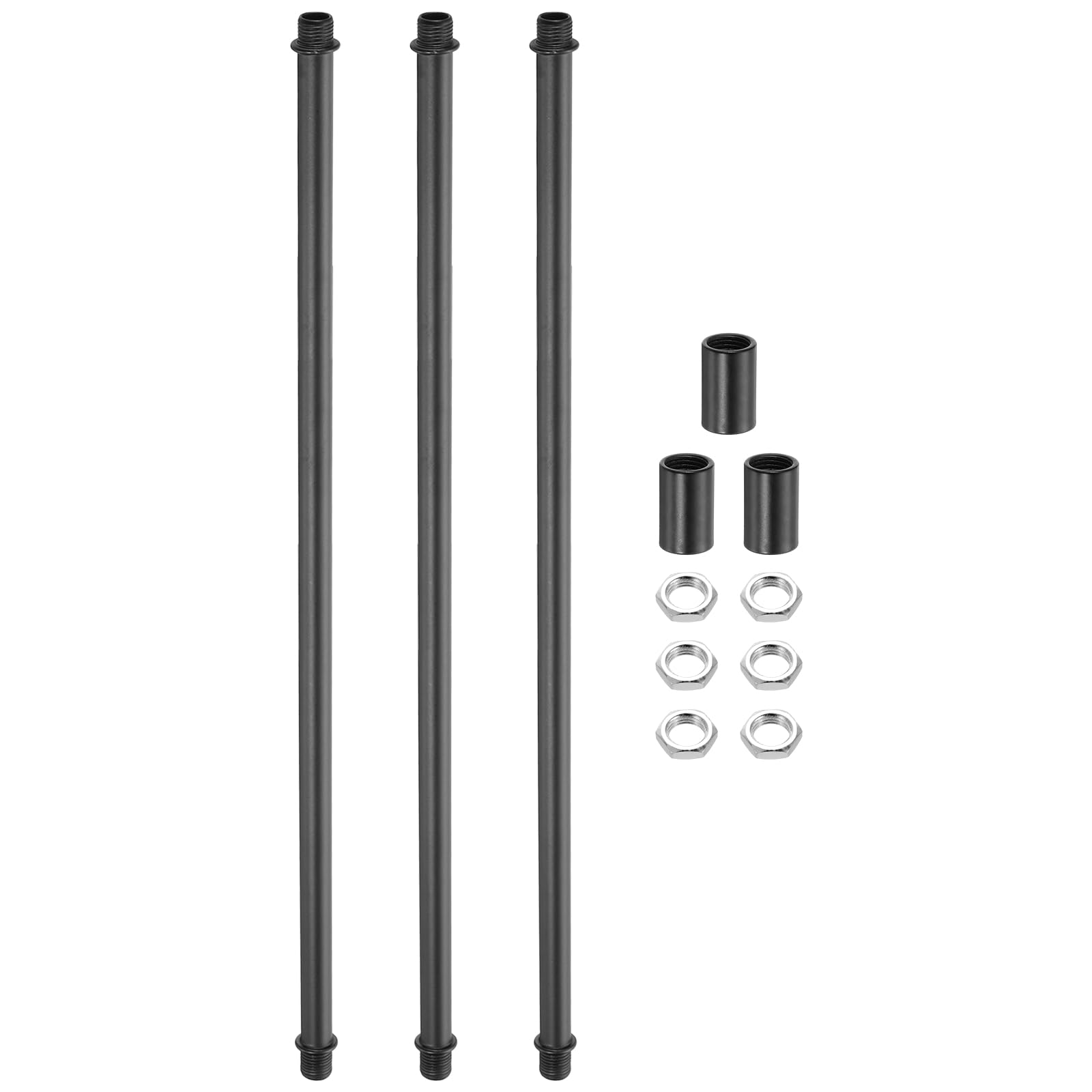 sourcing map 3Set 350mm/13.78" Straight Pipe Lamp Stems Rod Kit, M10 Carbon Steel Double End Fine Thread Rod with Lock Nuts Sleeve Connector for Table Floor Lamps Ceiling Light, Black โ image 1