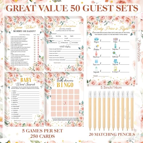 Image of Patelai 321 Pcs Baby in Bloom Baby Shower Decorations Pink Floral Gender Reveal Decorations Set 5 Don't Say Games Serve 50 Guests for Pink Floral in Bloom Gender Reveal Birthday Party Decor Supplies