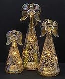 Red Co. 9.5', 8', and 6.5' Glass Christmas Holy Angel Figurine Ornaments, Iridescent Light-Up Holiday Season Decor, Set of 3 Sizes
