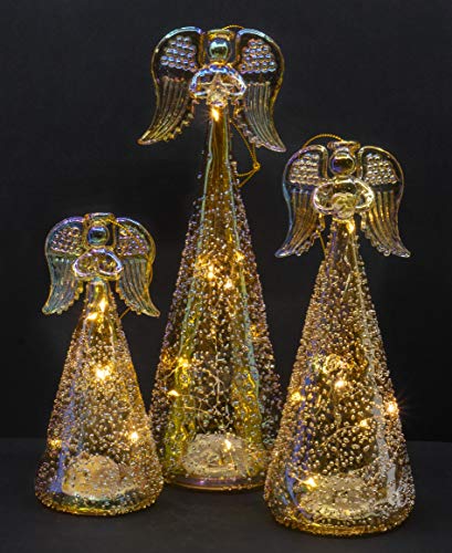 Red Co. 9.5", 8", And 6.5" Glass Christmas Holy Angel Figurine Ornaments, Iridescent Light-Up Holiday Season Decor, Set Of 3 Sizes #TOP7